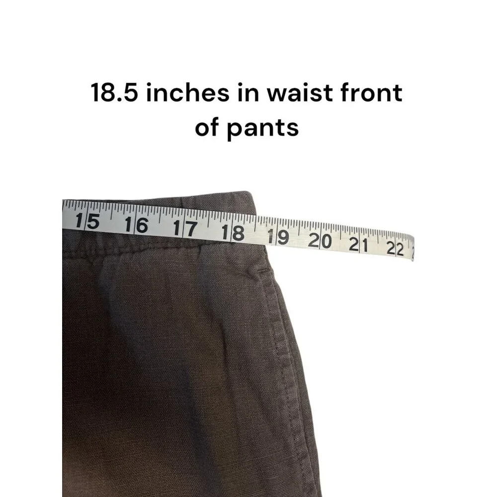 J. Jill Womens Petite 100% Linen Cropped Pants Brown Elastic Waist Size L - Picture 5 of 7